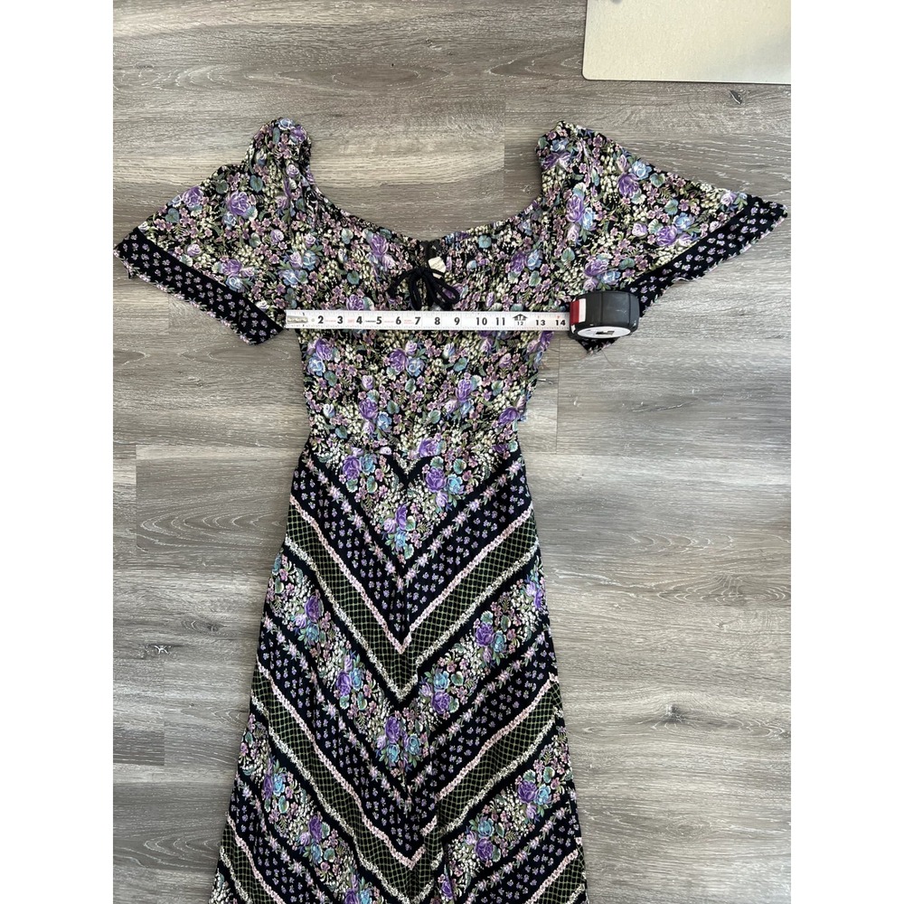 Vintage 70s Purple Floral Patchwork Maxi Dress Size S - Picture 5 of 11
